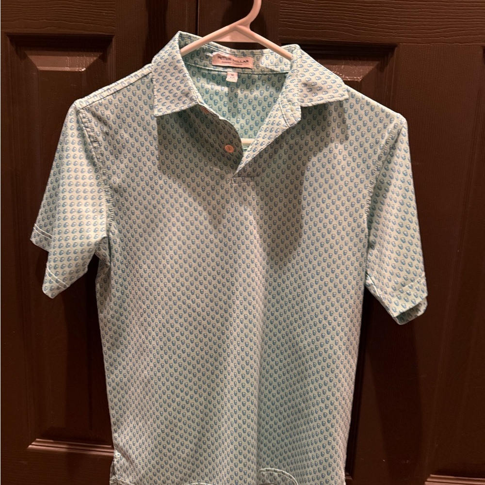 Boys medium (9-10)Peter Millar Light Blue Patterned Polo Shirt with skulls